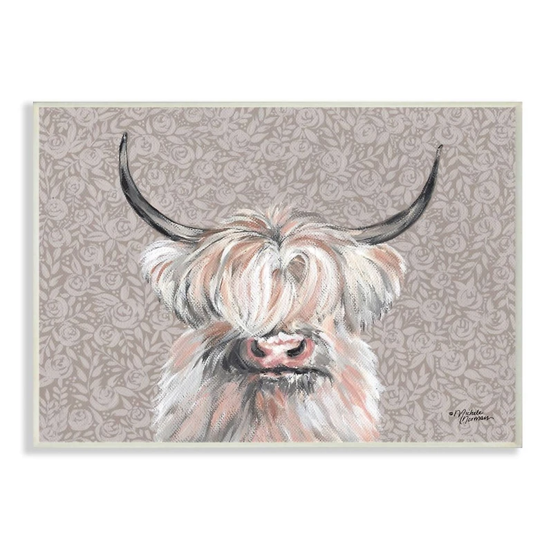 Stupell Industries Grumpy White Buffalo on Floral Print Farm Animal Wood Wall Plaque