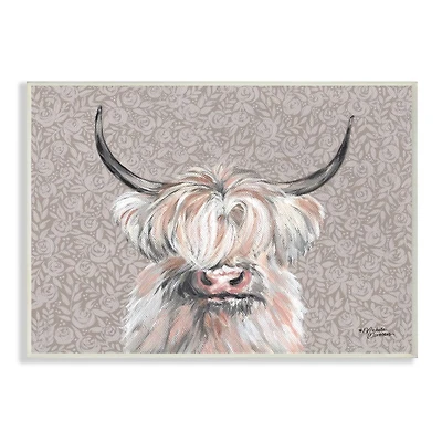 Stupell Industries Grumpy White Buffalo on Floral Print Farm Animal Wood Wall Plaque