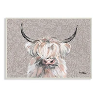 Stupell Industries Grumpy White Buffalo on Floral Print Farm Animal Wood Wall Plaque