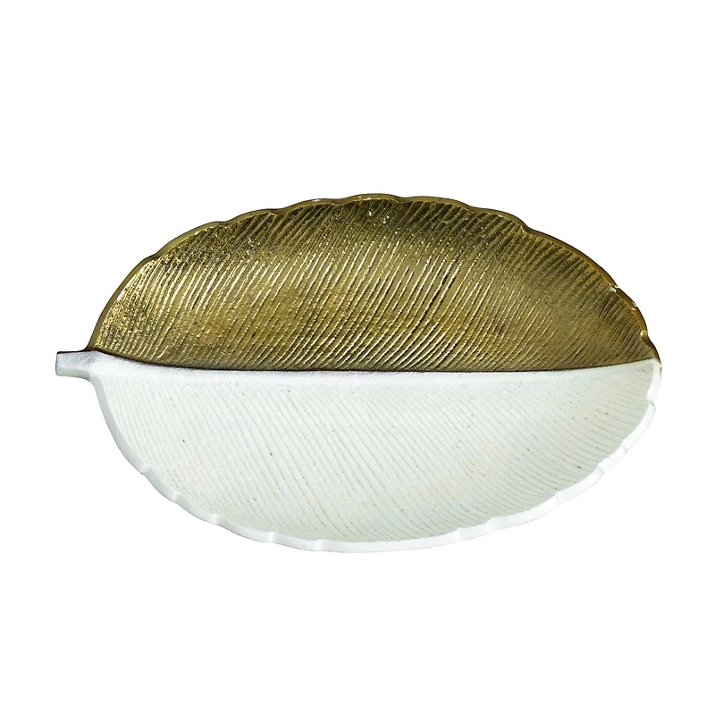14" Gold & White Leaf Decorative Accent Tray