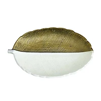 14" Gold & White Leaf Decorative Accent Tray
