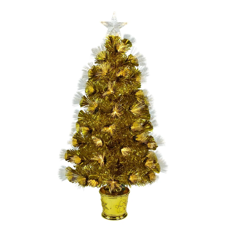 3ft. Pre-Lit Gold Fiber Optic Artificial Christmas Tree, White Lights