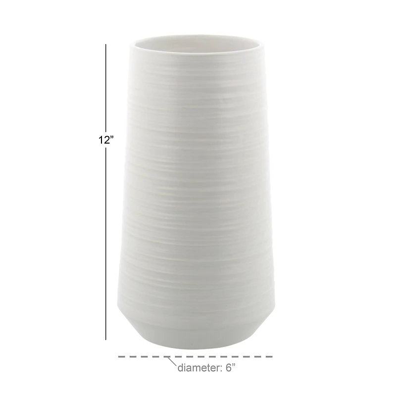 Silver Porcelain Contemporary Vase, 12" x 6" x 6"