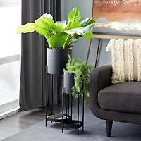 Black Metal Modern Stand Planter Set