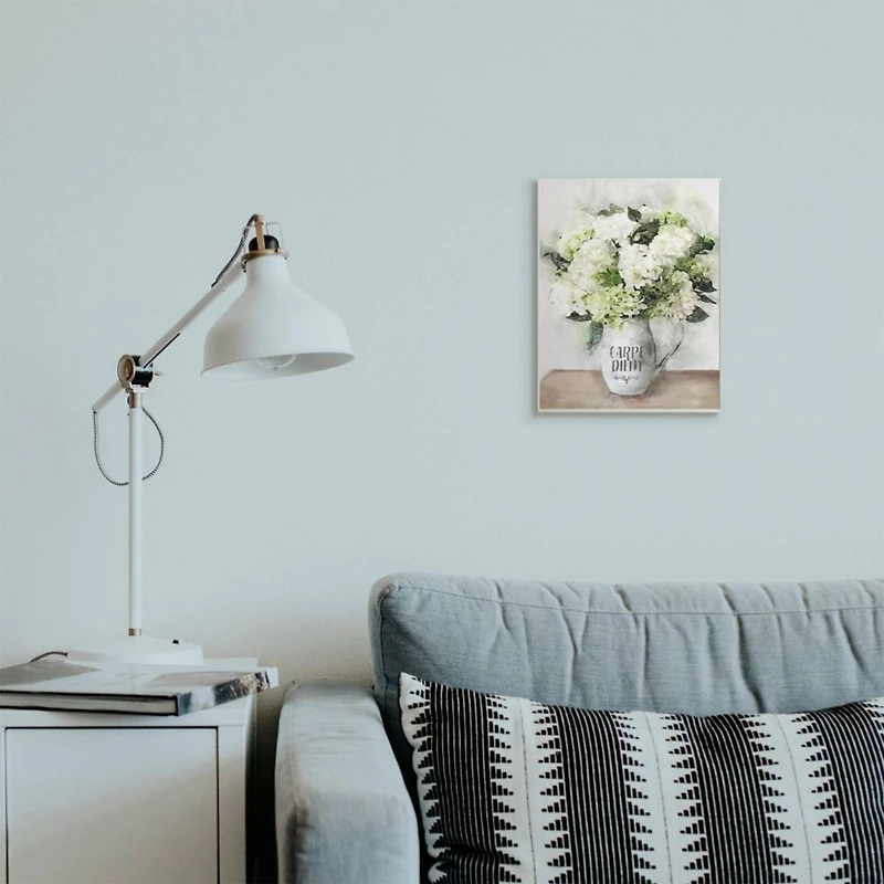 Stupell Industries Carpe Diem with White Hydrangea Bouquet Wall Art