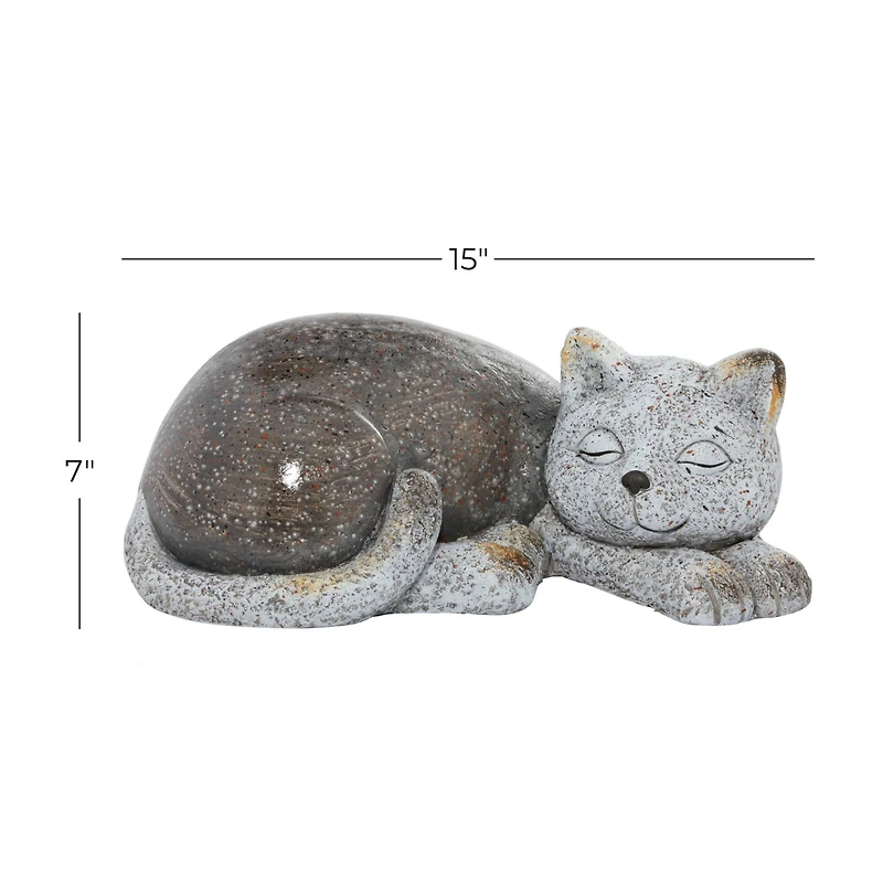 15" Gray Polystone Country Cat Garden Sculpture