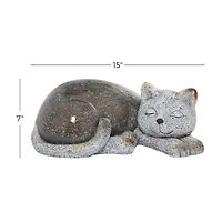 15" Gray Polystone Country Cat Garden Sculpture