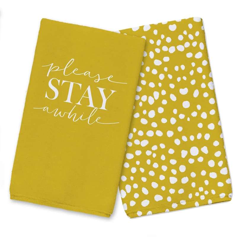 Please Stay Awhile 16" x 25" Tea Towel Set of 2