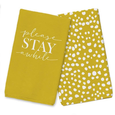 Please Stay Awhile 16" x 25" Tea Towel Set of 2