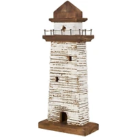 20" Cream Wood Lighthouse Distressed Sculpture