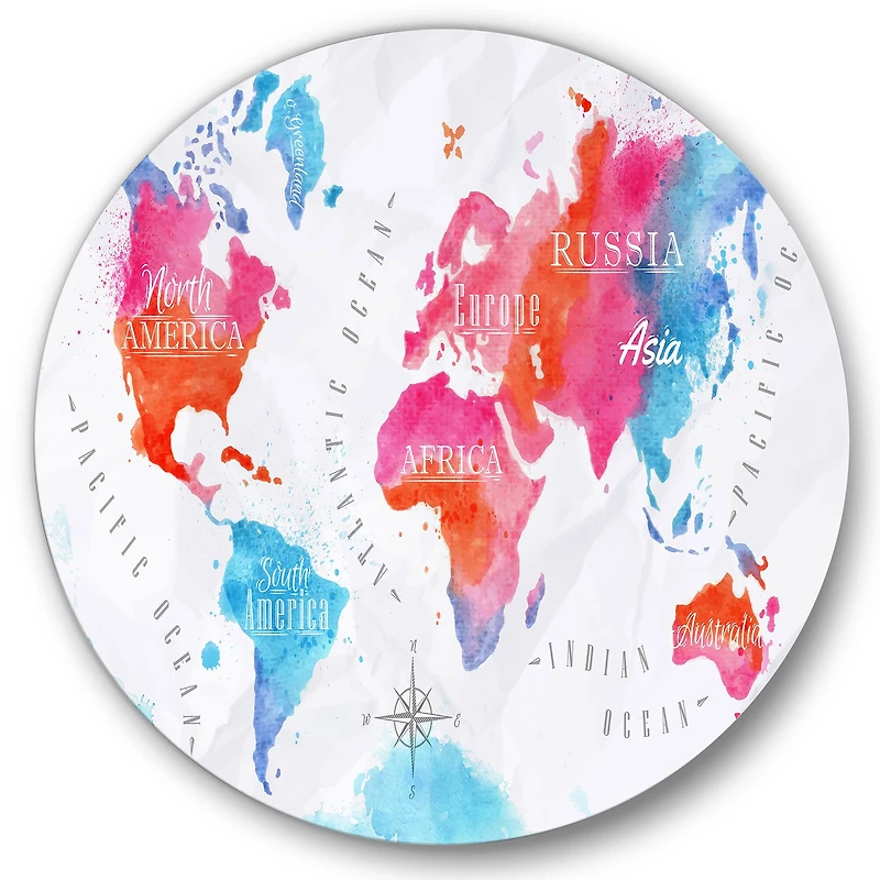 Designart - World Map In and Blue