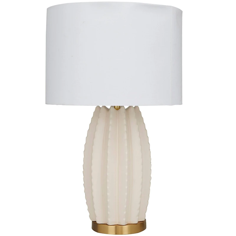 CosmoLiving by Cosmopolitan Cream Ceramic Gourd Style Base Table Lamp with Drum Shade 15" x 15" x 24"
