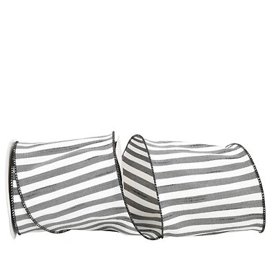 JAM Paper 4" x 10yd. Black Wired Cabana Stripe Dupioni Ribbon