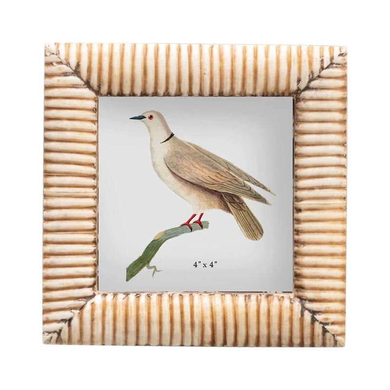 Hello Honey® Natural Hand-Carved Bone & MDF 4" x 4" Tabletop Frame with Ribbed Pattern