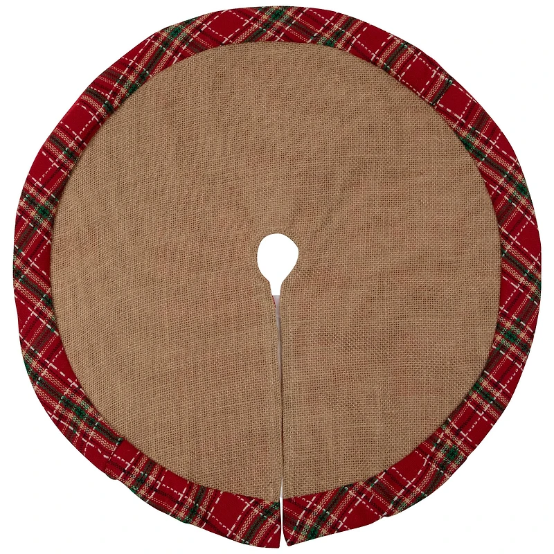 20" Burlap & Red Plaid Trim Mini Tree Skirt