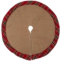 20" Burlap & Red Plaid Trim Mini Tree Skirt