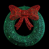 24" LED Green Glitter Wreath with Red Bow