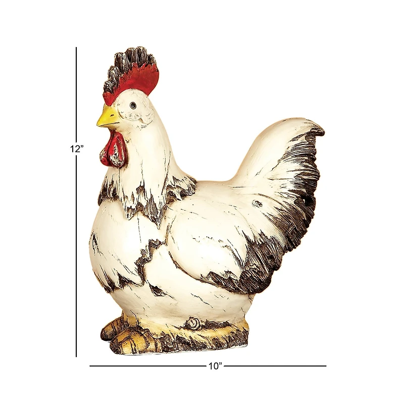 12" White Stone Rooster Garden Sculpture