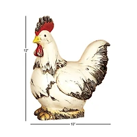 12" White Stone Rooster Garden Sculpture