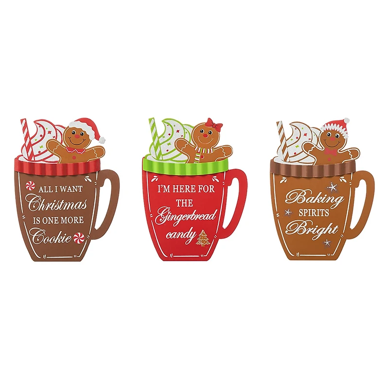 Glitzhome® 8" Christmas Gingerbread Man Mug Tabletop Décor Set