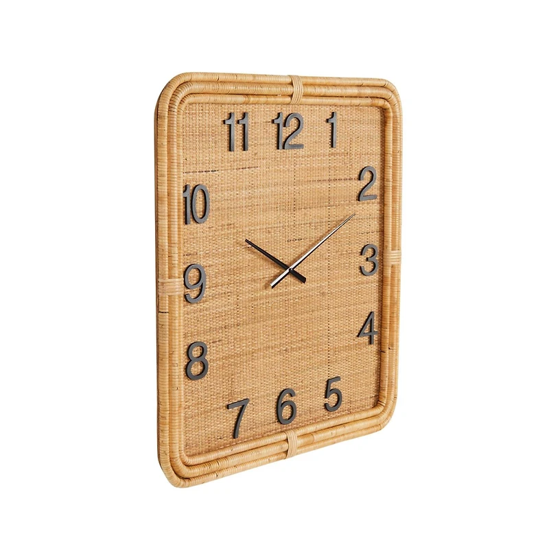 31" Brown Wood & Rattan Handmade Woven Decorative Wall Clock