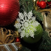 24ct. 4" White Glitter Snowflake Christmas Ornaments
