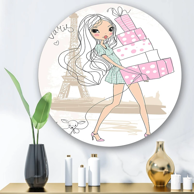 Designart - Young Girl With Shopping Boxes In Paris