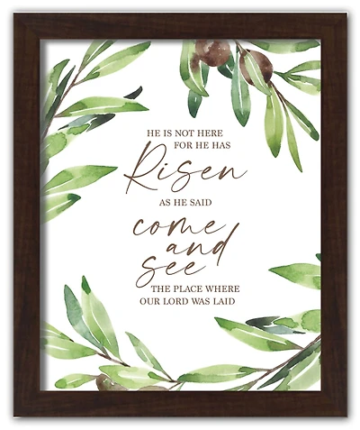 He Has Risen Olives 2 16" x 20" Walnut Framed Print Under Plexiglass