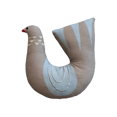 Hello Honey® 13" Natural & Blue Cotton Printed Dove Shaped Pillow