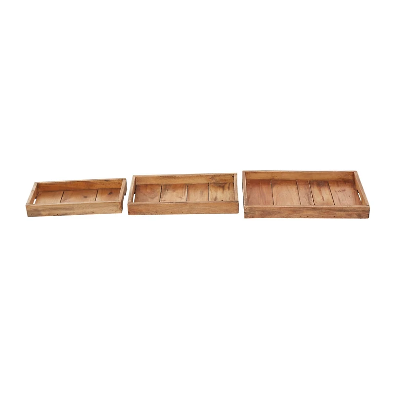 Brown Rectangle Wood Rustic Tray Set