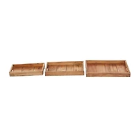Brown Rectangle Wood Rustic Tray Set