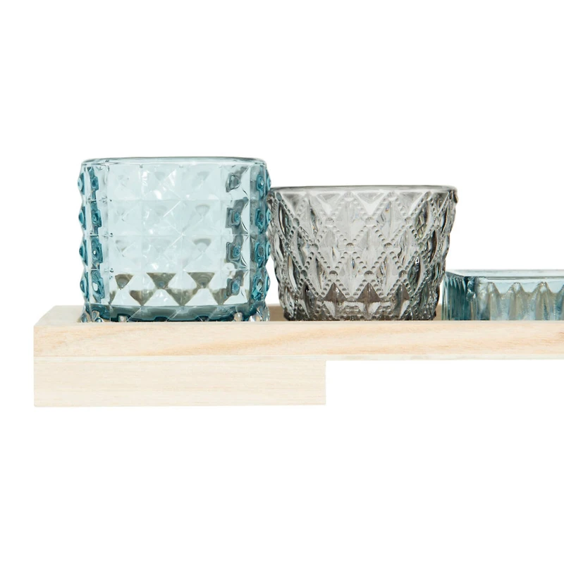 Hello Honey® 13.25" Glass Votive & Tealight Holders On Wood Tray Set