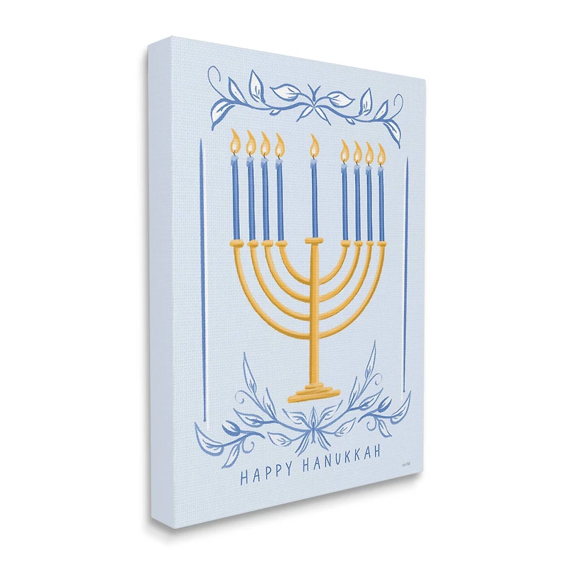 Stupell Industries Happy Hanukkah Botanical Menorah Canvas Wall Art