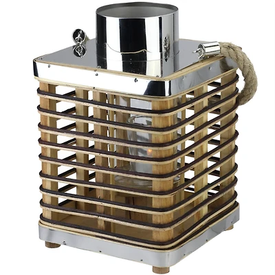 Rustic Chic Rectangular Rattan Candle Holder Lantern with Handle