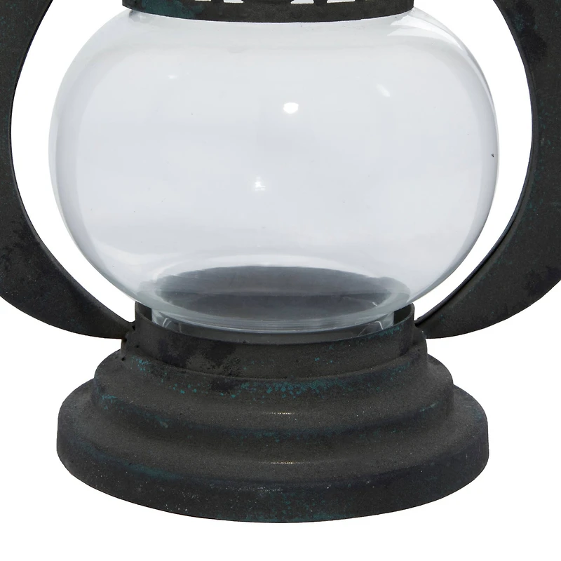 Black Iron Rustic Candle Holder Lantern, 9" x 8" x 5"
