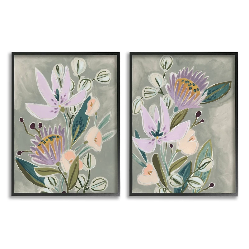 Stupell Industries Abstract Purple Floral Arrangement Black Framed Wall Art Set