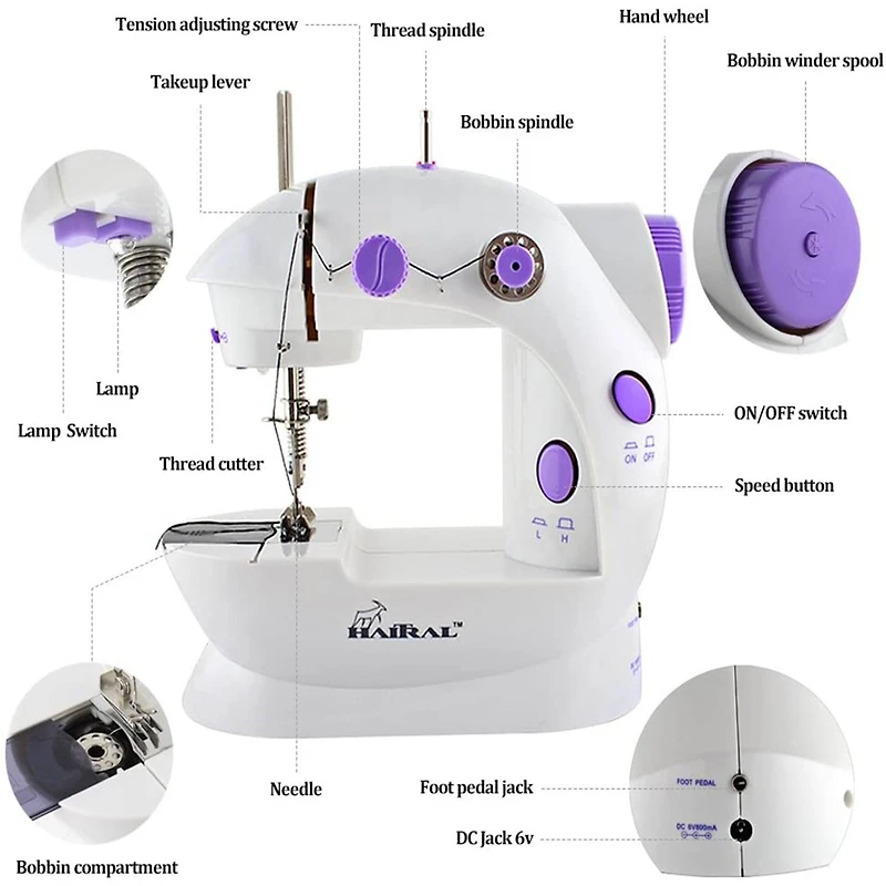 Haitral™ Lavender Flex-Speed Double-Thread Cordless Easy Sewing Machine with Pedal