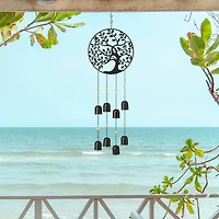 Glitzhome® Matte Black Metal Tree of Life Windchime with Bells