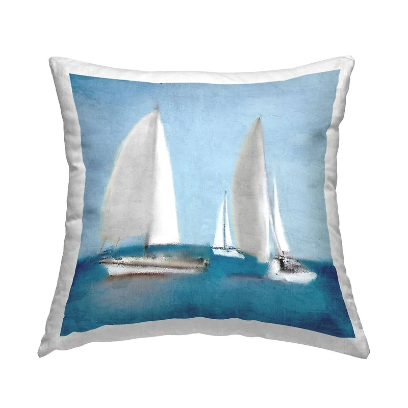 Stupell Industries Tranquil Sailboats Floating Ocean Surface Scene Throw Pillow, 18" x 18"