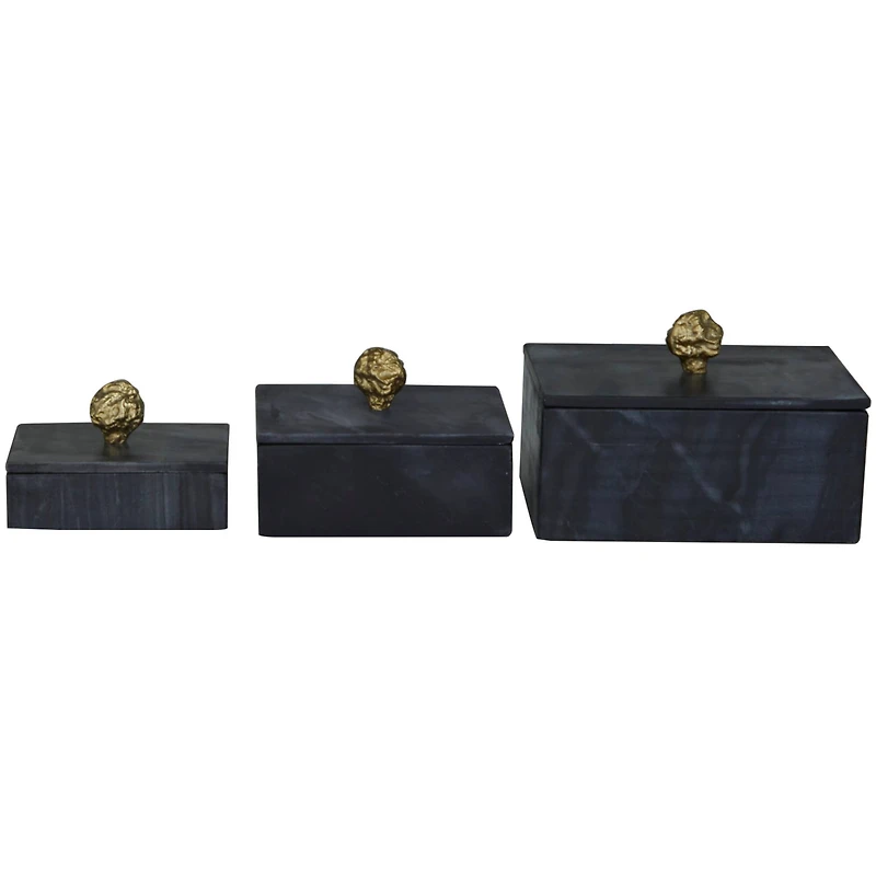 Black Marble Box with Gold Finial Set