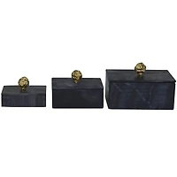 Black Marble Box with Gold Finial Set 
