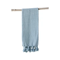 Hello Honey® Blue Cotton Throw with Pom Poms