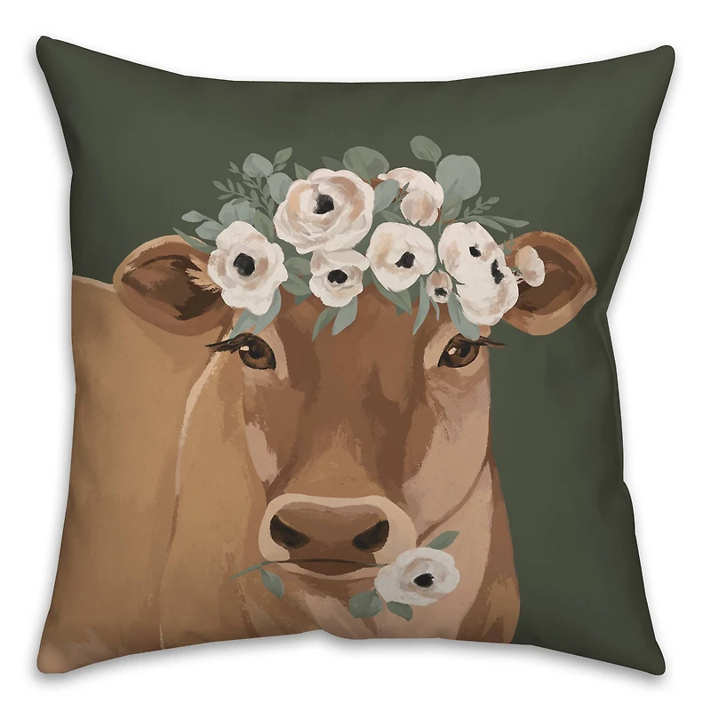 Painterly Floral Cow 18" x 18" Throw Pillow
