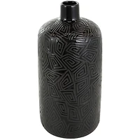 15" Black Geometric Etched Ceramic Vase