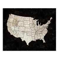 Black United States Map 20" x 16" Canvas Wall Art