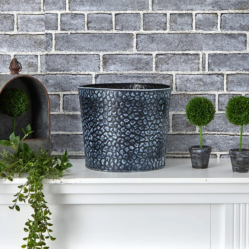 11.5" Embossed Tin Bucket with Pebble Pattern