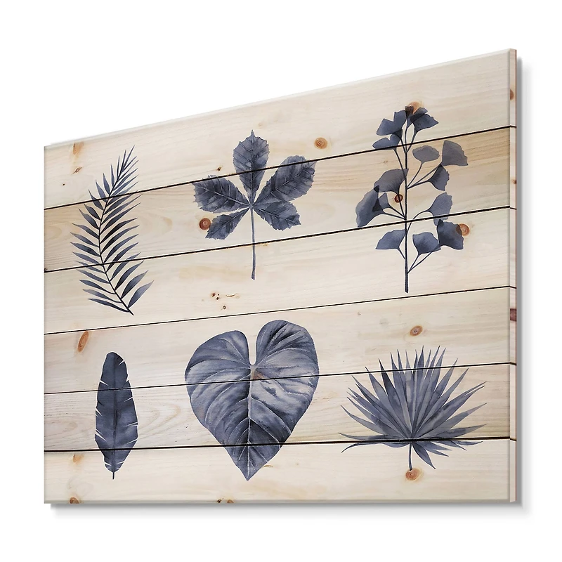 Designart - Abstract Blue Set Of Plant Leaves