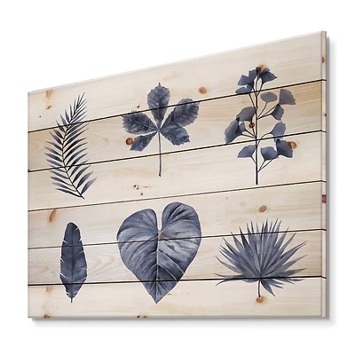 Designart - Abstract Blue Set Of Plant Leaves