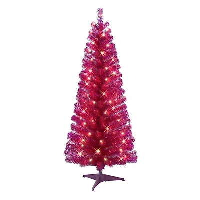 4.5ft. Pre-Lit Amaranth Tinsel Artificial Christmas Tree, Clear Lights