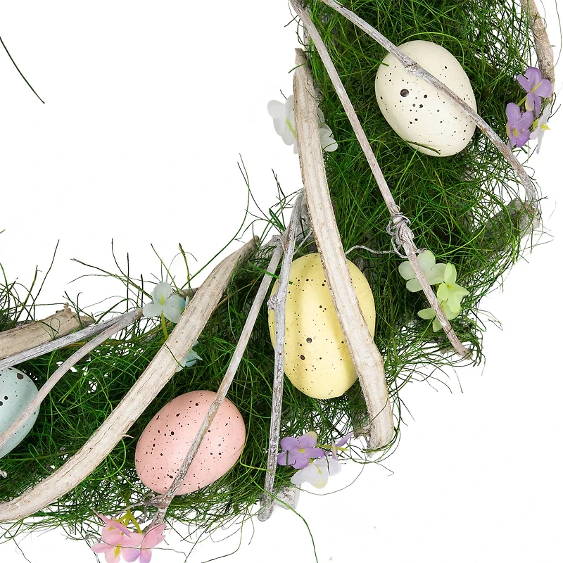 15" Speckled Eggs & Spring Flowers Easter Wreath